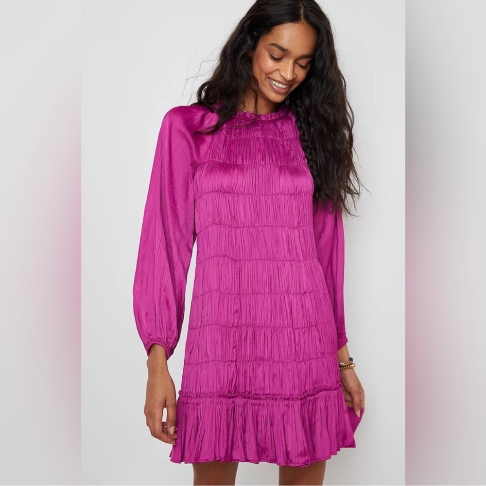 Anthropologie Maeve Tasha Smocked Mini‎ Dress Raspberry Pink Small NWT